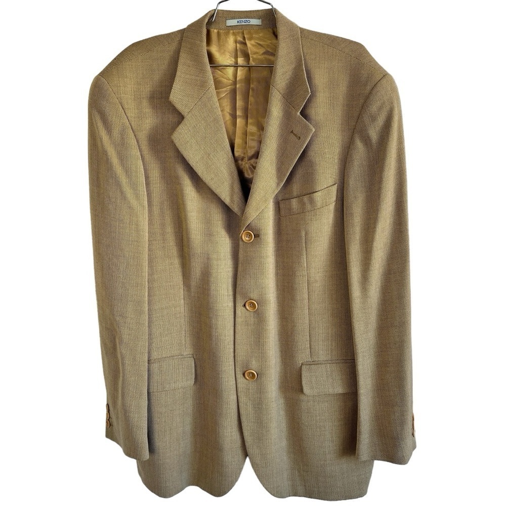 Kenzo Men Blazer Tan Made  in France 100% Wool Designer Size 54